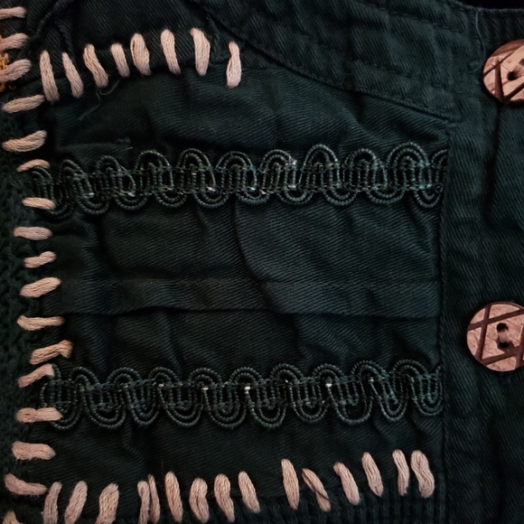 Patchwork Green Cropped Buttoned Jacket - Picture 6 of 8